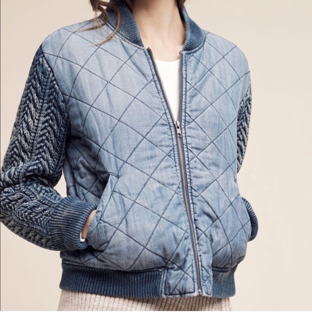 Anthropologie Quilted Chambray Bomber
